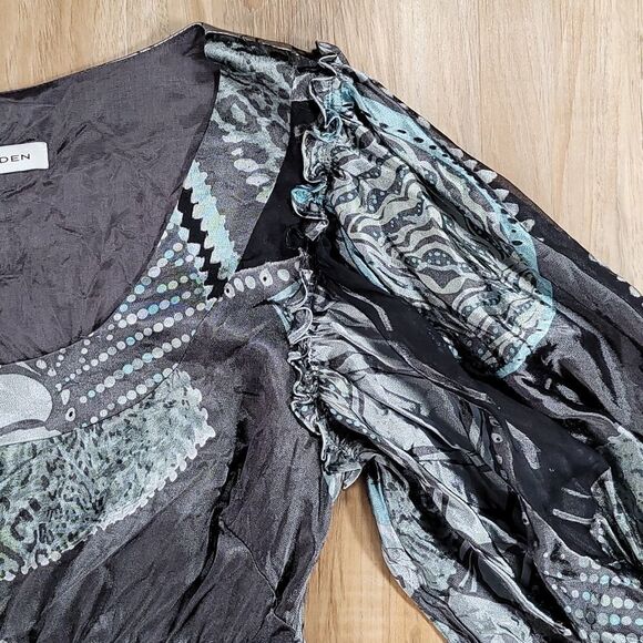 🔹️Steve Madden Sage & Gray Silk Ruffled Balloon Sleeve Dress Size 8 - Picture 7 of 15